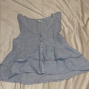 Blue Sleeveless 100% cotton Ruffle Top